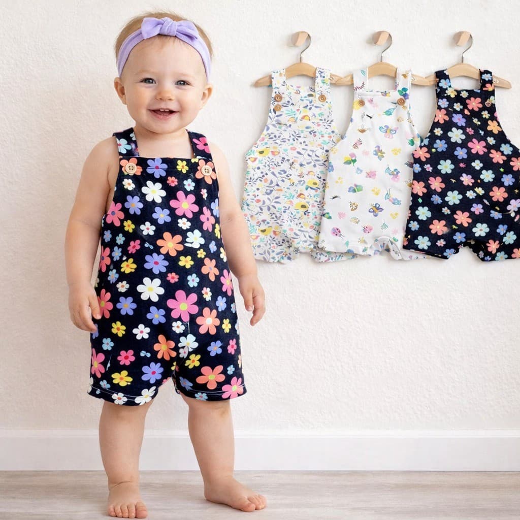 Jardineira Bebê Conforto Algodão Macio Luxo Estampado Confortável Roupa Infantil Menina Enxoval