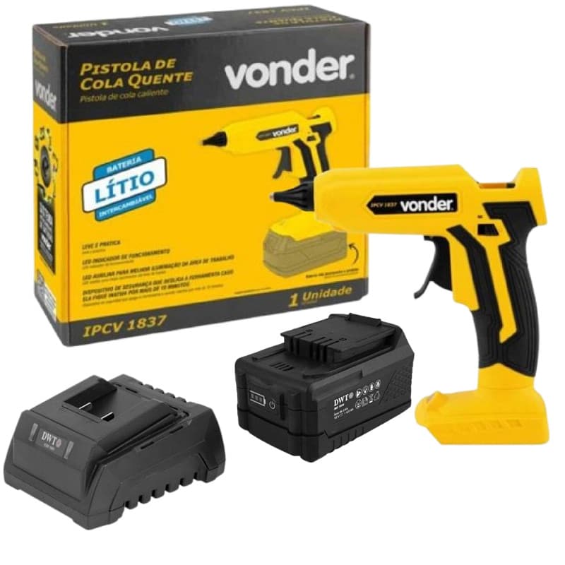 Pistola de cola quente IPCV 1837 VONDER c/ 1 bateria 2Ah DWT