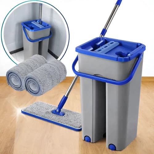 Rodo Flat Mop E Balde Lava E Seca Com 2 Refil Esfreção Sortido Cabo Inox