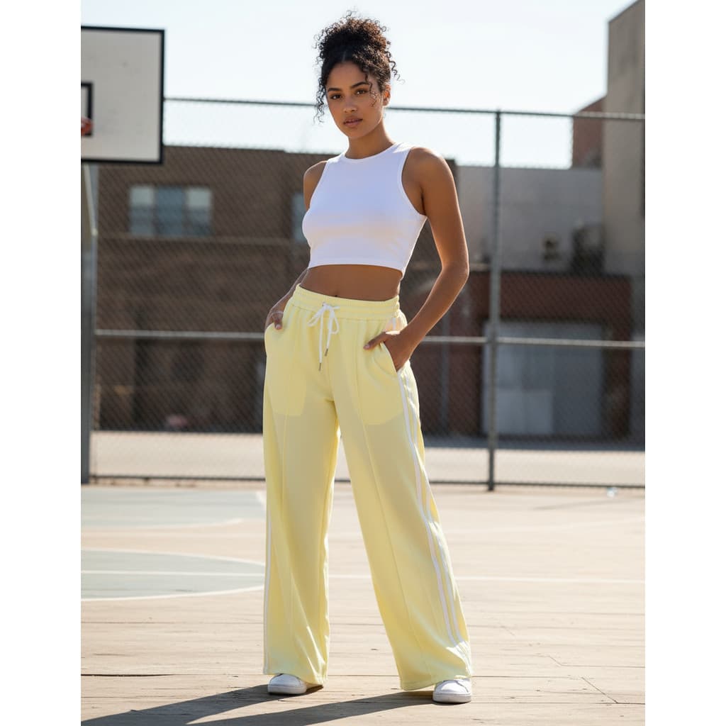 Calça Feminina Listrada Lateral Pantalona Conforto