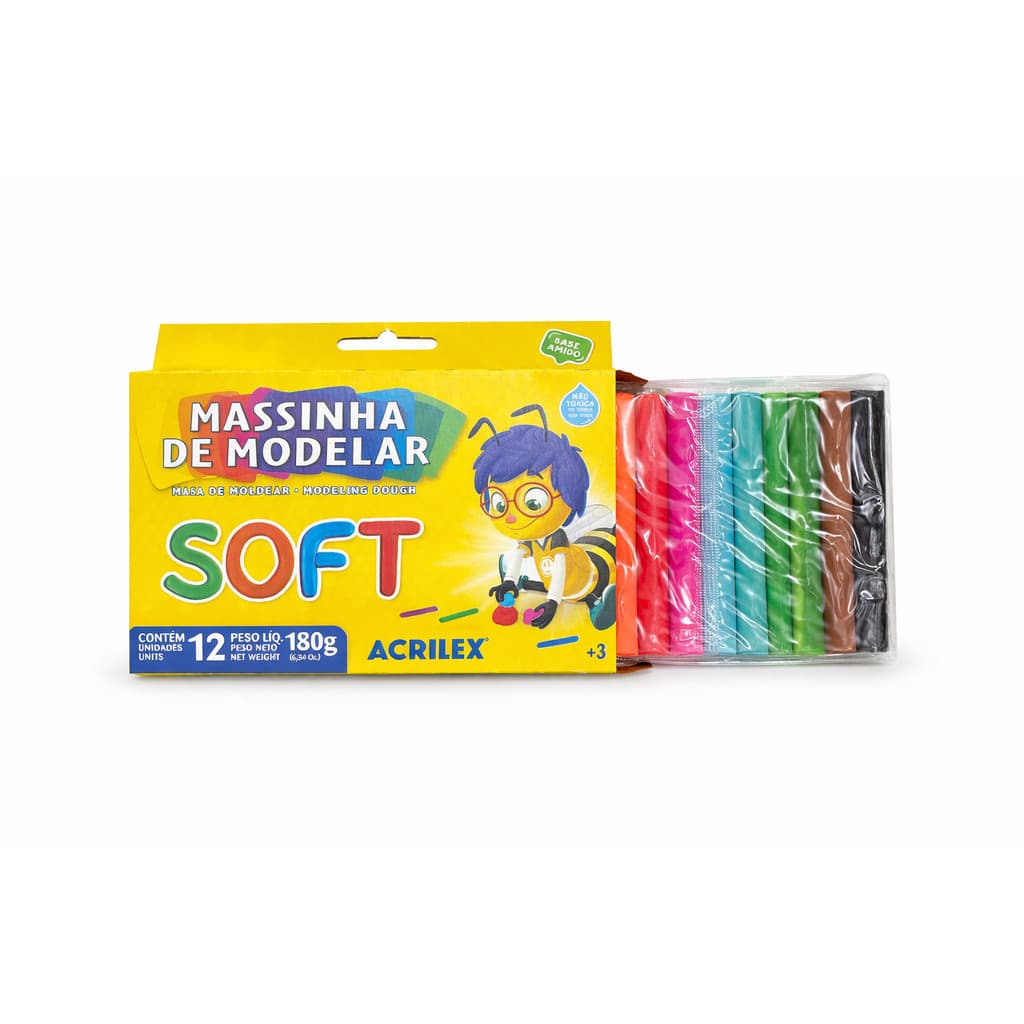 Massinha de Modelar Soft 12 Cores - Kit com 1/2/3/4/5 Caixas - Acrilex