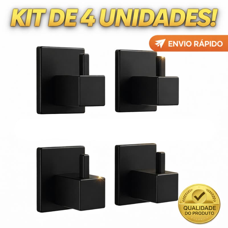Ganchos De Parede Inox Banheiro Toalhas Bolsas Roupas Preto Fosco