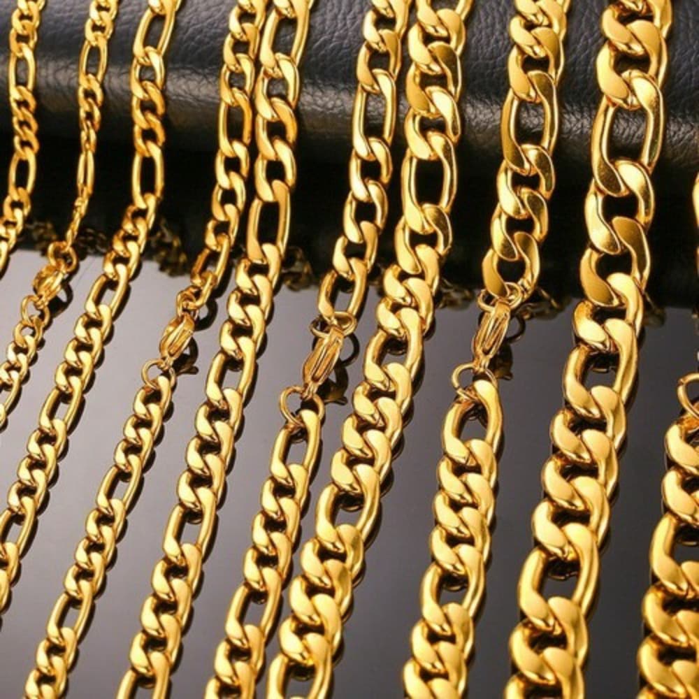 Cordão Colar Corrente Fígaro 3 Em 1 Aço Inox 2 mm 60 Cm Banho Dourado
