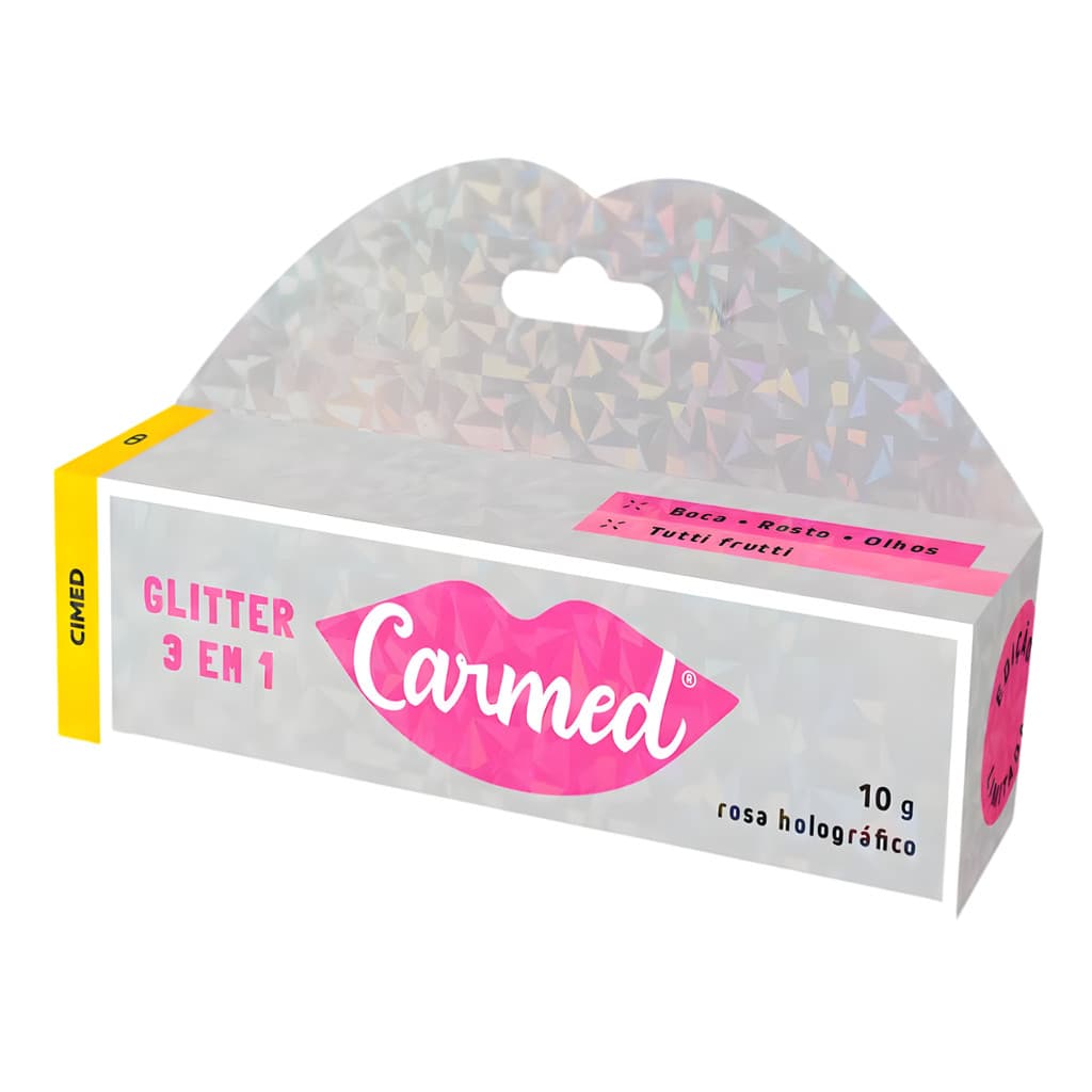 Hidratante Labial Carmed Glitter 3 em 1 Brilho Rosado, Gloss, Sombra e Blush, 10g - Edição Limitada,