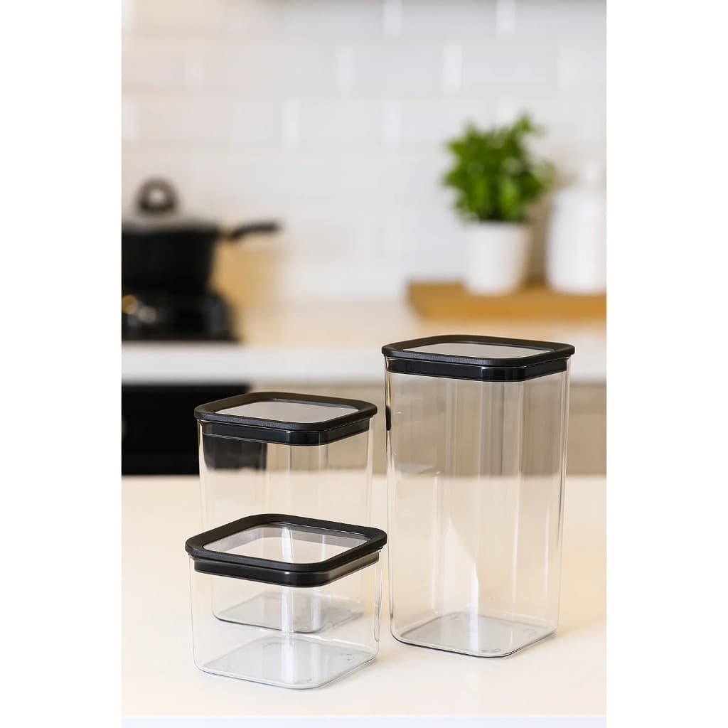 Conjunto 3 Potes Herméticos Plástico Vedação Mantimentos Tampa Cozinha Organização Empilhável
