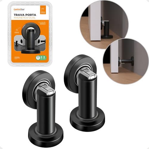 Kit 2 Trava Fixador Prendedor Limitador Porta Magnético Acabamento Fosco Cor Preto
