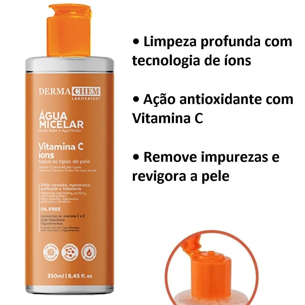 🎁Água Micelar – Demaquilante Facial 250 ml Dermachem Vitamina C Íons Limpeza Profunda, Antioxidante✨