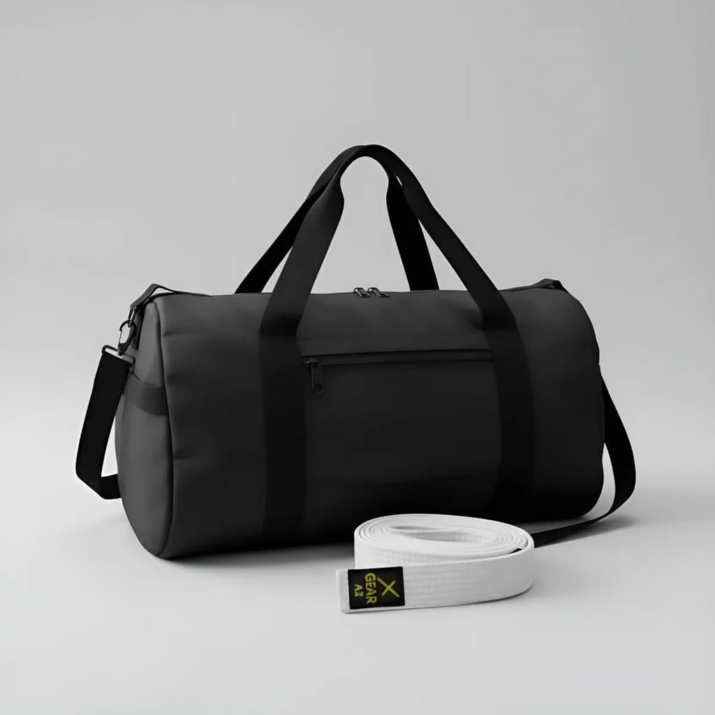 Faixa Branca Jiu Jitsu Xgear + Bolsa Treino Preta Lisa