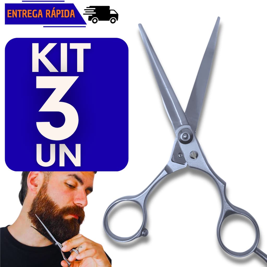 Kit 3 Tesoura Profissional 6 Polegadas Inox Corte Suave E Preciso Barbeiro Cabelo Cabeleireiro