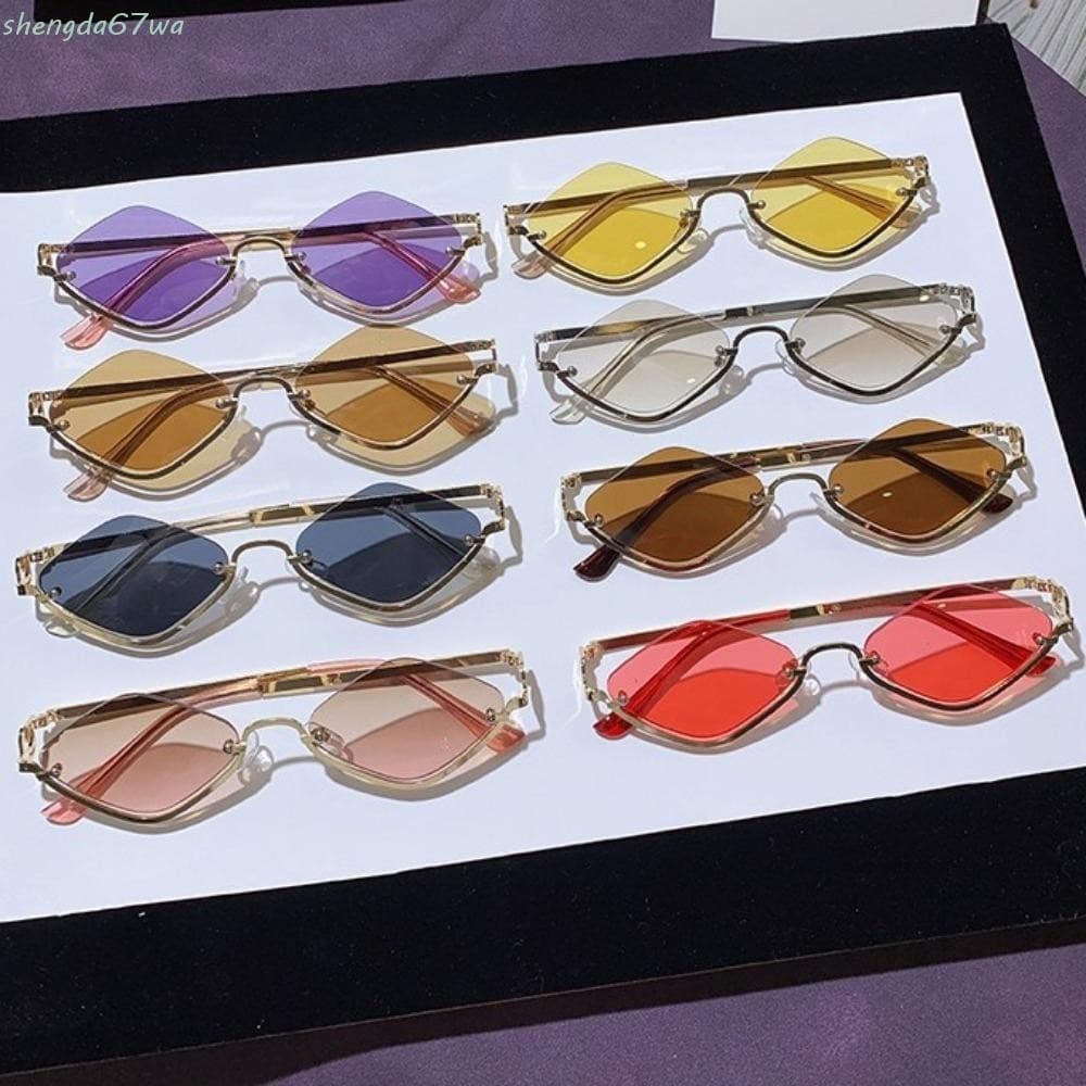 Óculos De Sol SHENGDA Rhombus , Poligonais UV400 Com Proteção UV , Meia Armação De Metal