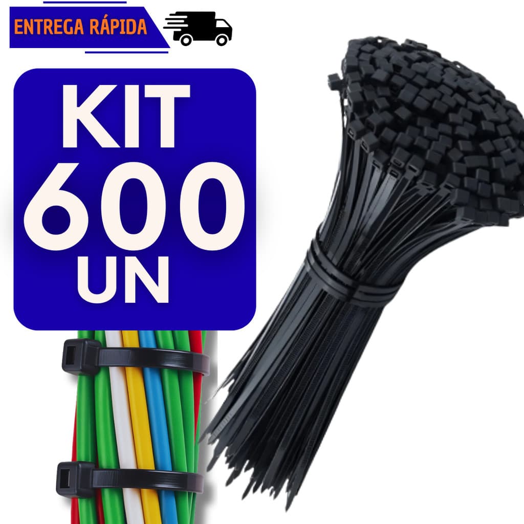 Kit 600 Abraçadeira Plástica Nylon 25cm Preta Enforca Gato Forte Multiuso