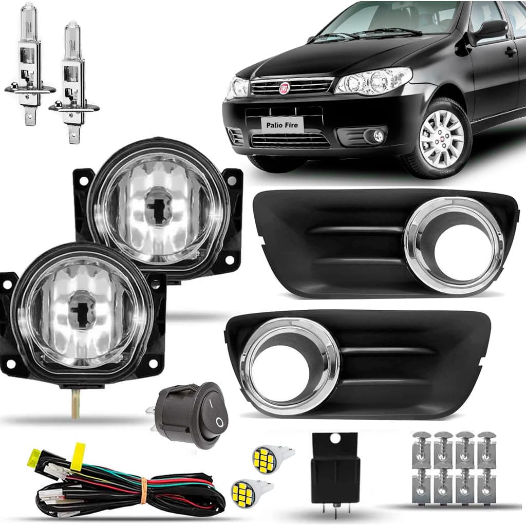 Kit Farol de milha Farolete Auxiliar Neblina Friso Cromado Palio Siena G3 Way Economy 2010 A 2016 Completo