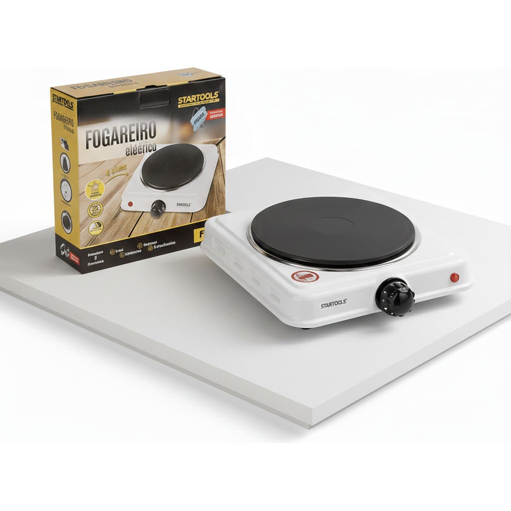 Fogareiro Elétrico Indução 1 Boca 127V 1000W Branco Portátil Cozinha Apartamento Viagem Prático