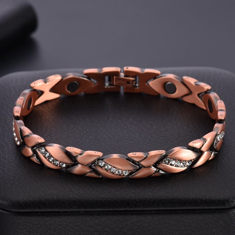 Pulseira magnética feminina, corrente retrô de cobre puro, promove energia saudável e alivia a artrite, joias femininas