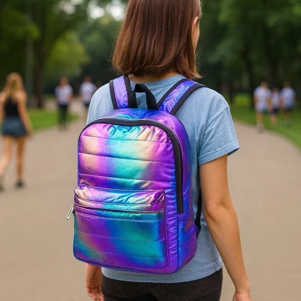 Mochila Feminina Brilho Costas Escolar Bolsa Viagem Caderno Maquiagem Compartimentos