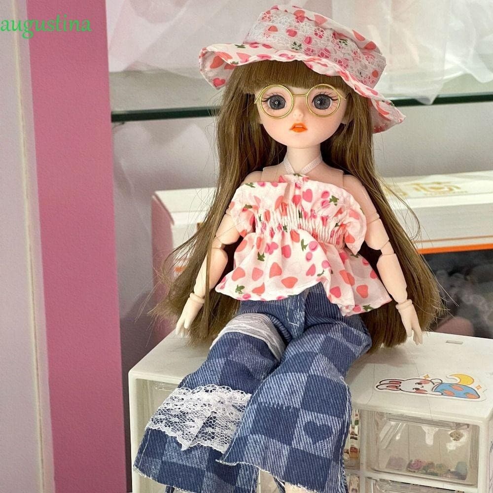 Boneca BJD Princesa Olhos Grandes Augustina, com maquiagem coreana móvel, 30 cm de altura, com cabelo longo e volumoso.