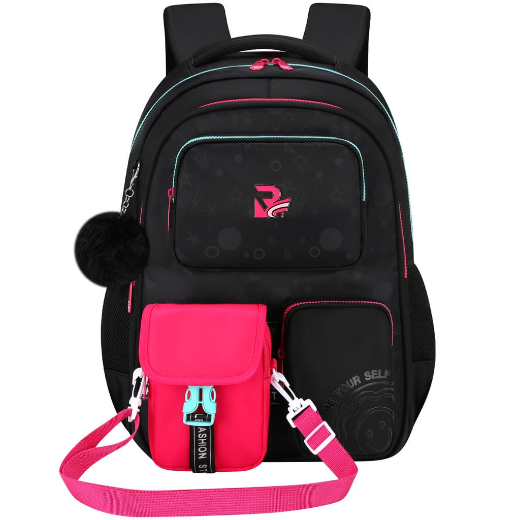 Mochila Escolar Feminina Cute de Coração Pompom Miçangas Grande Capacidade Leve para Escola Passeios Diário