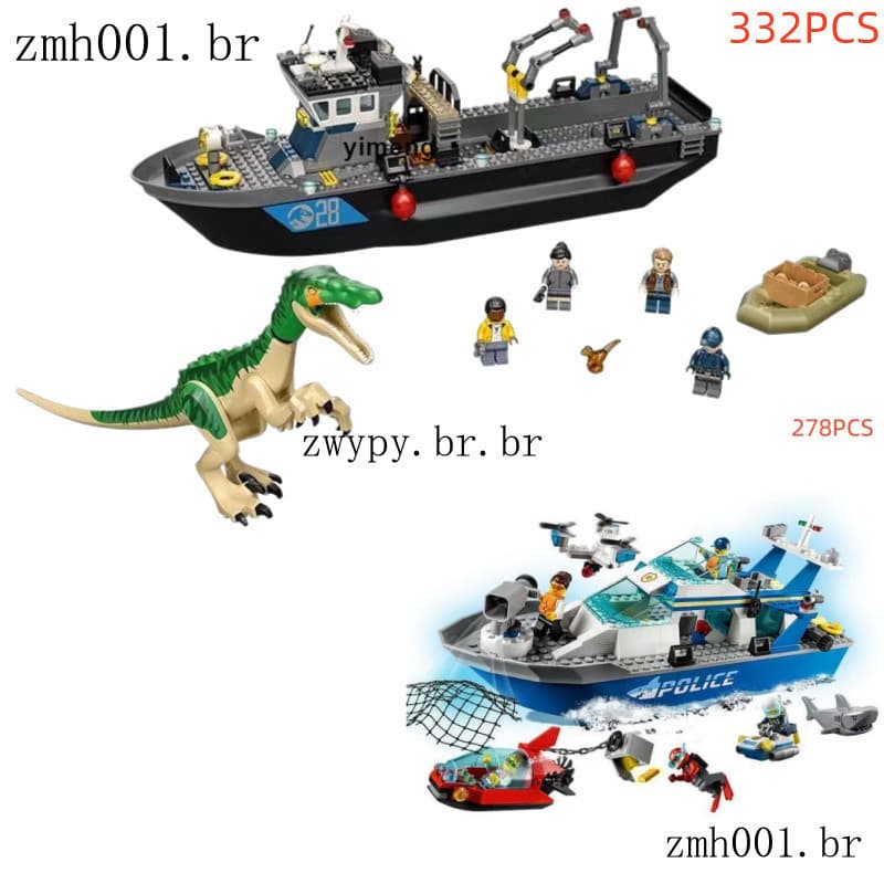 blocos de montar infantil construção brinquedos dinossauro Séria modelo City resgate navio casa carr