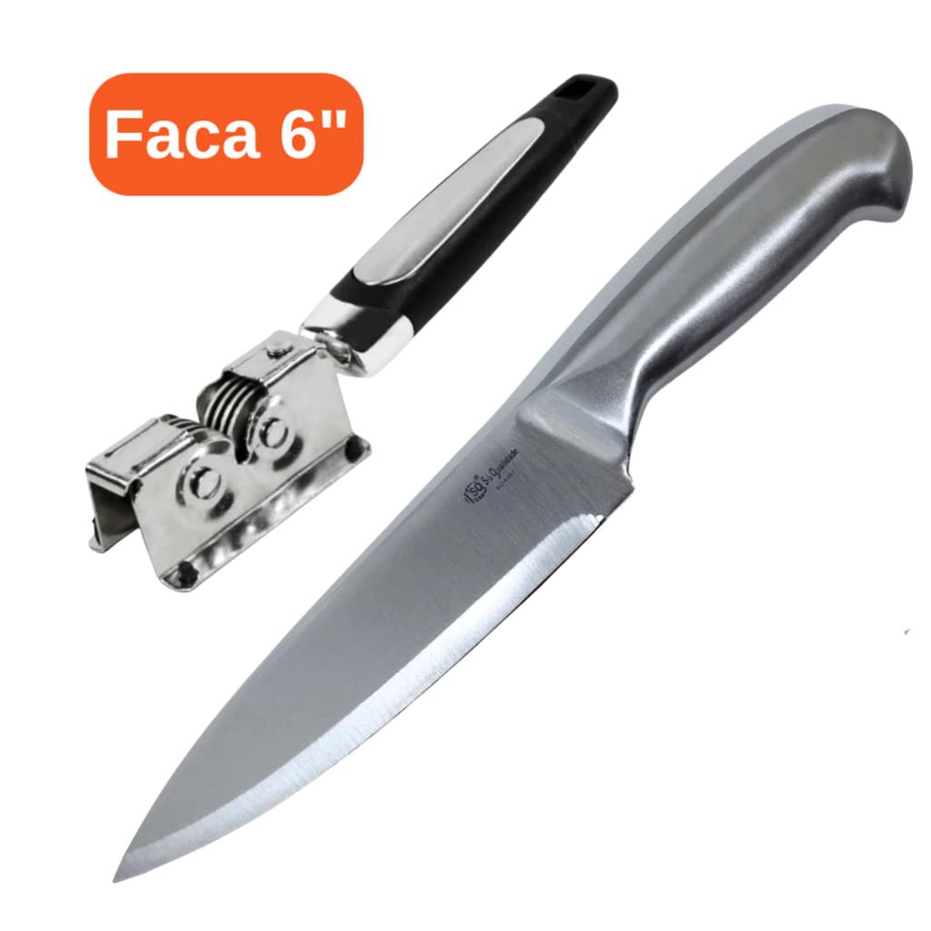 Kit Chef Faca Peixeira e amolador profissional Aço Inox