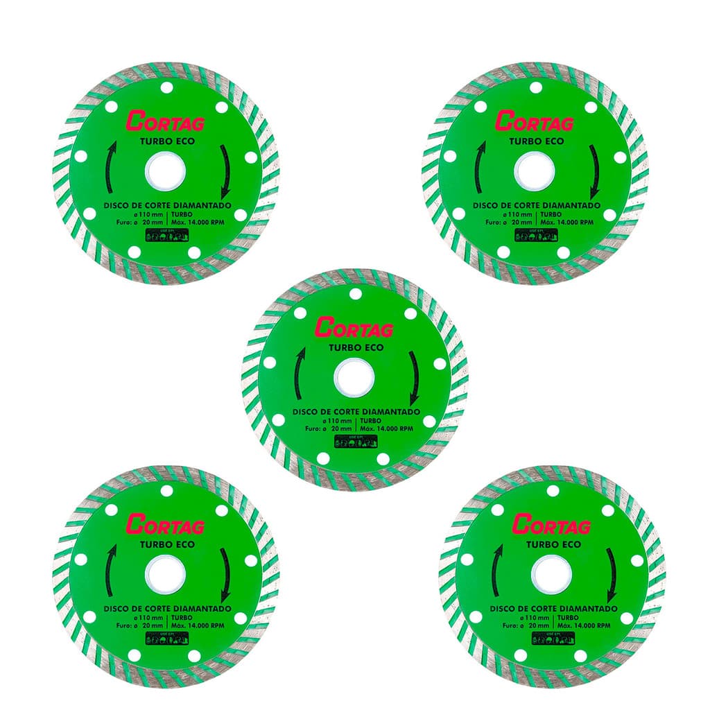Kit 5 Discos Turbo Eco 110mm Cortag Para Revestimento Corte Preciso Alta Durabilidade Profissional