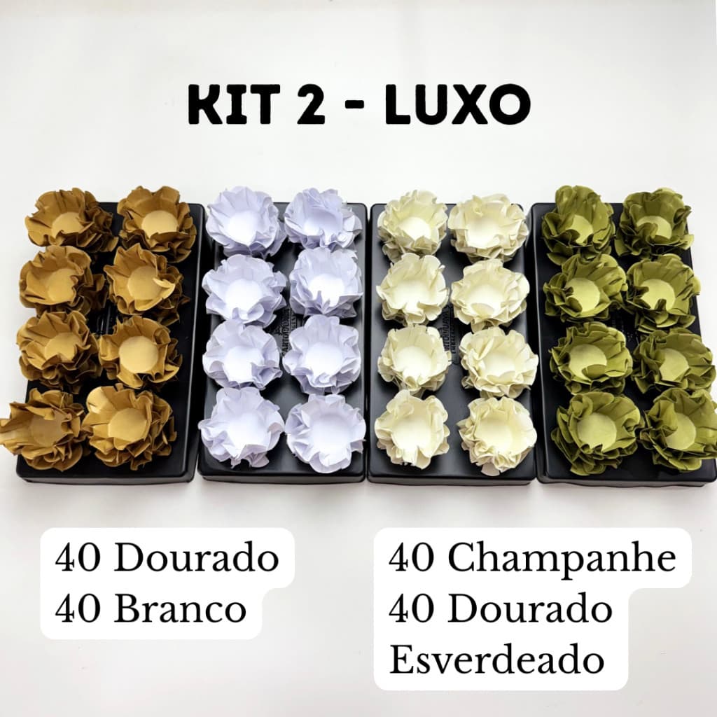 Kit Luxo com 160 Forminhas para Doces Finos| Dourado, Branco, Champanhe e Dourado Esverdeado