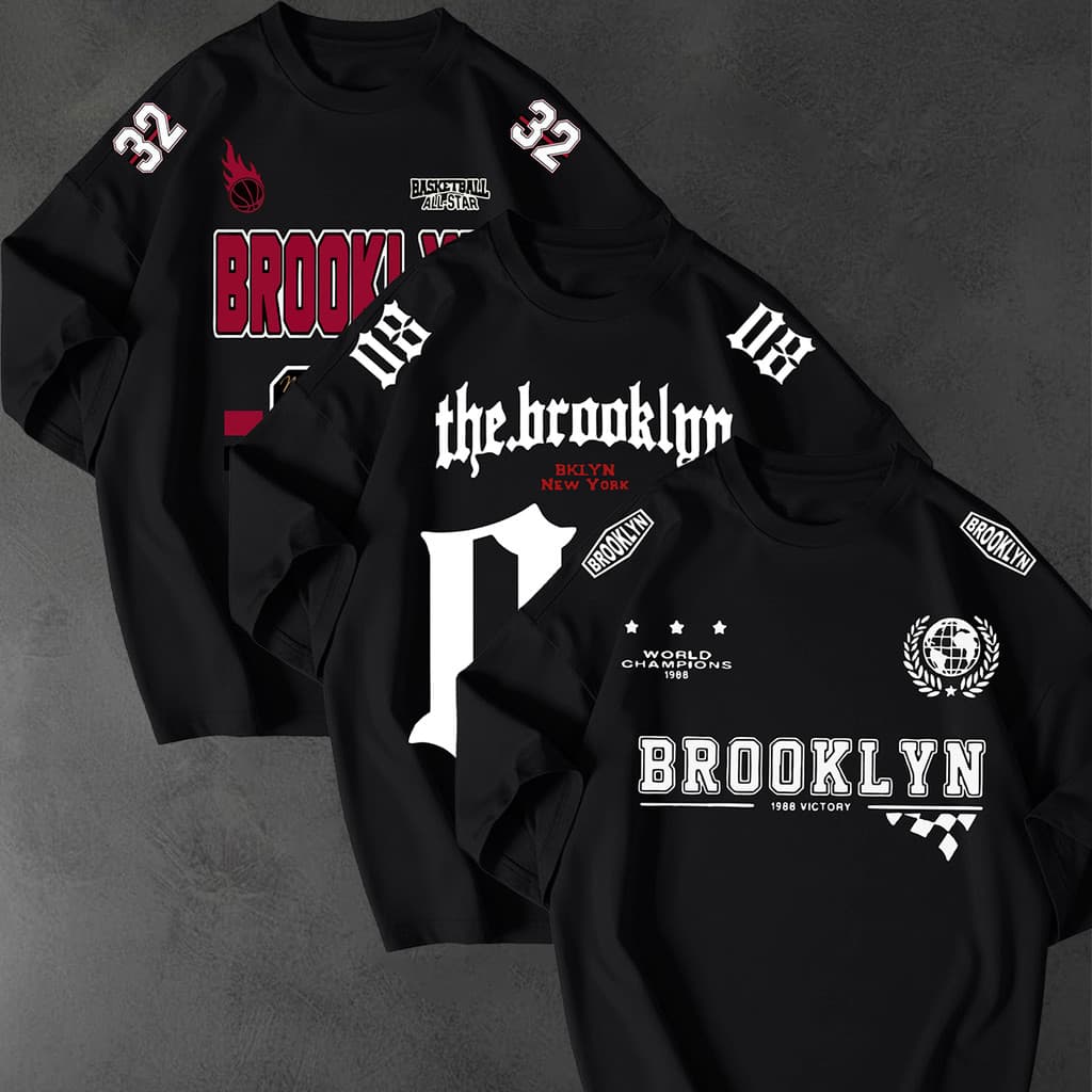 Kit 3 Camisetão Oversized City Brooklyn 100% Algodão Premium Moda Urbana Treino Streetwear Academia