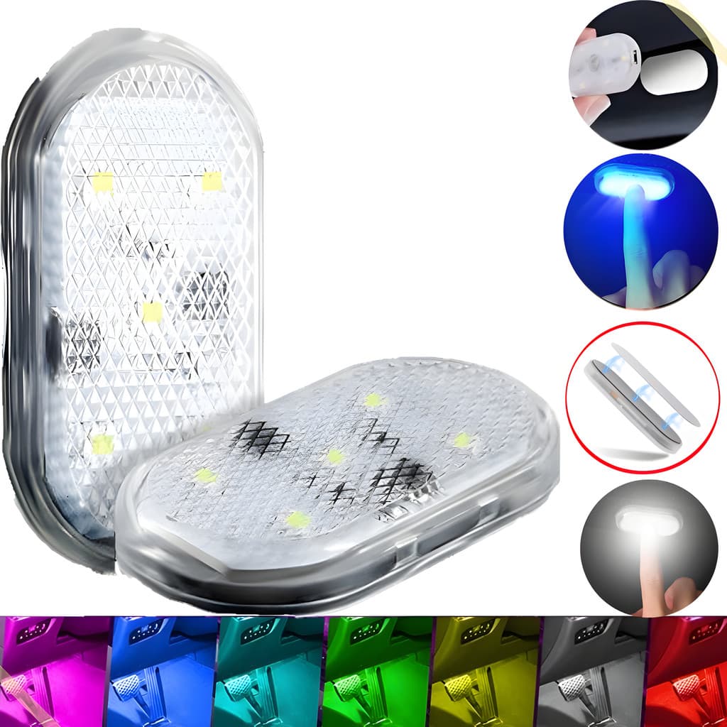 Kit 02 Luz Led Toque Recarregável Para Interior de Carro