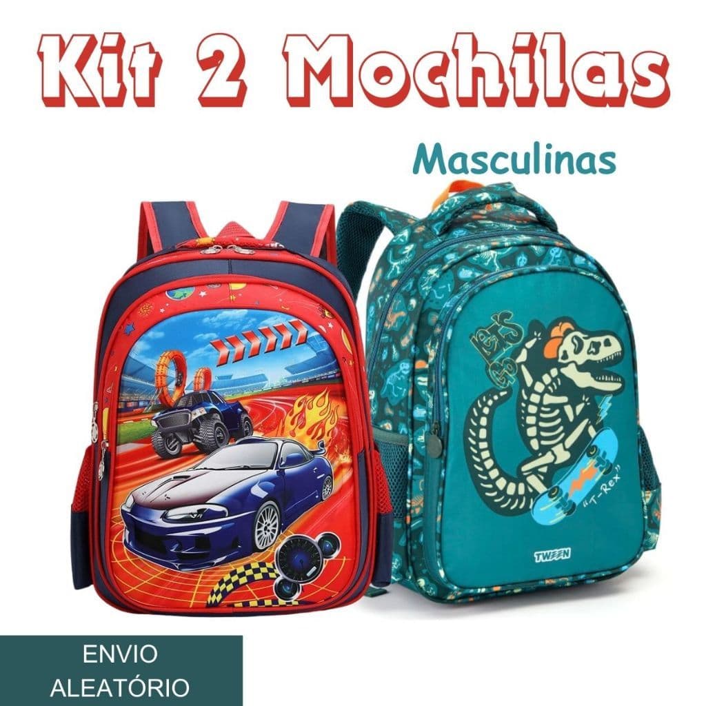 Kit 2 Mochilas Masculinas Grandes Infantil/Juvenil ALEATÓRIO