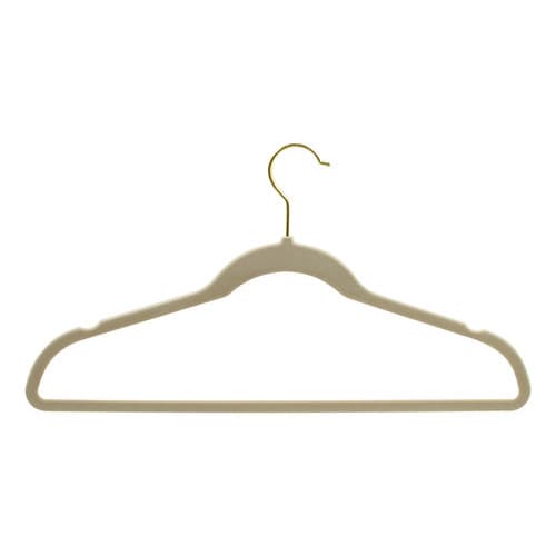 Kit 15 Cabides Veludo Bege E Gancho Dourado Antideslizantes