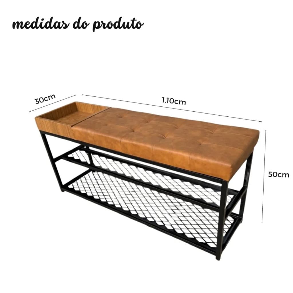 Banco Sapateira Estofado Macio C/ Aparador Tela 110cm