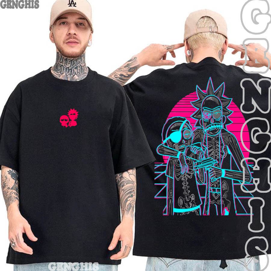 Camiseta Rick and Morty Aventura Neon Desenho Camisa Basica e Oversized Algodão