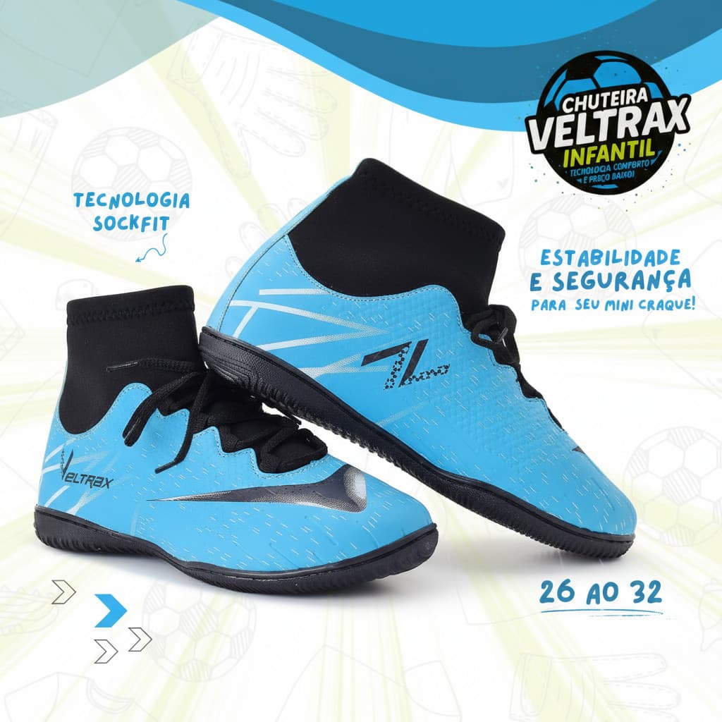 Chuteira Infantil Futsal 26 ao 33 Leveza e Conforto Direto da Fábrica - Várias Cores