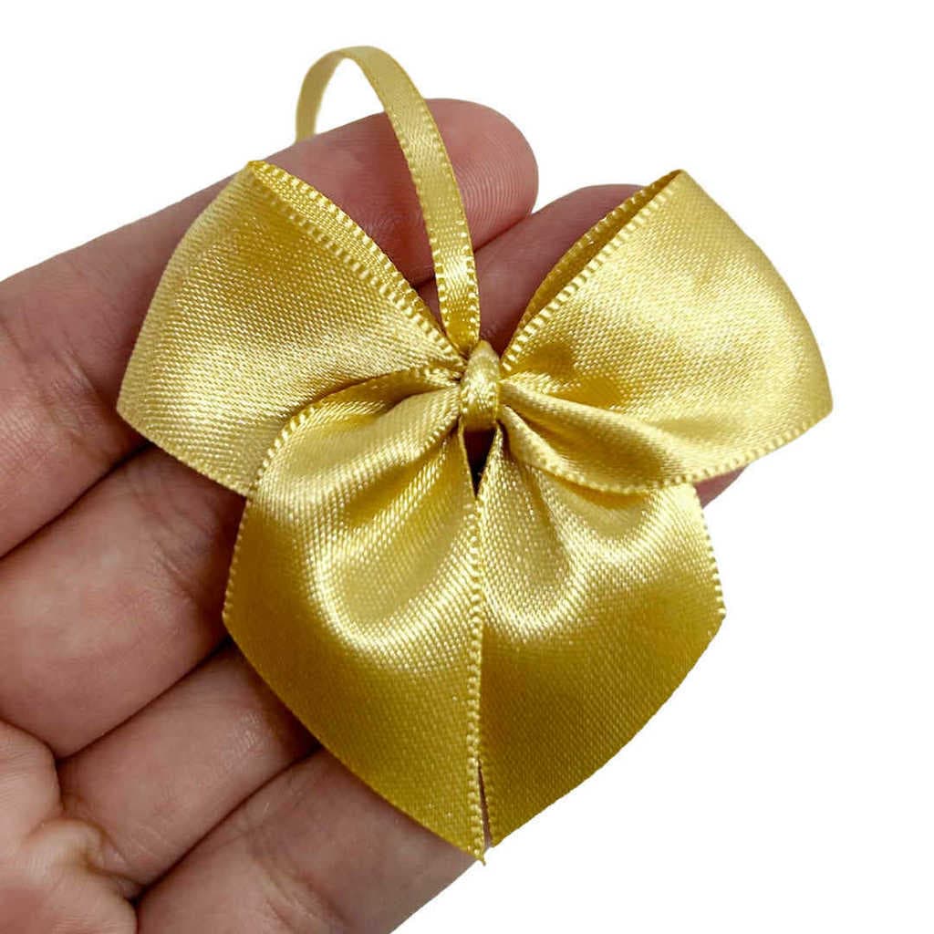 Laço Lacinho DOURADO em Cetim 20/40/100 UNIDADES - nº5 - 5 cm COM FITA PARA AMARRAR