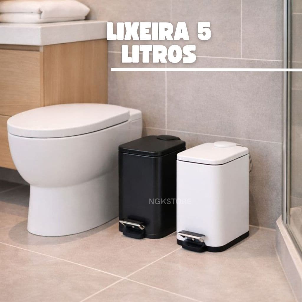 Lixeira banheiro Pedal 5 Litros Retangular moderna Aço Inox