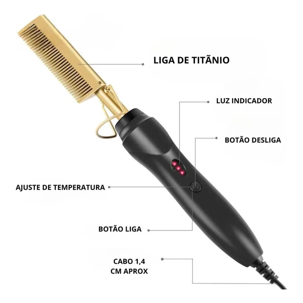 Escova Pente Alisador Elétrico – Design Ergonômico e Confortável