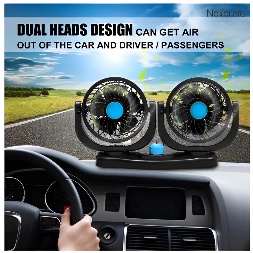 Ventilador De Carro Veículo Automóvel DC 12V Cabeça Dupla Ajustável Com Rotação 360°