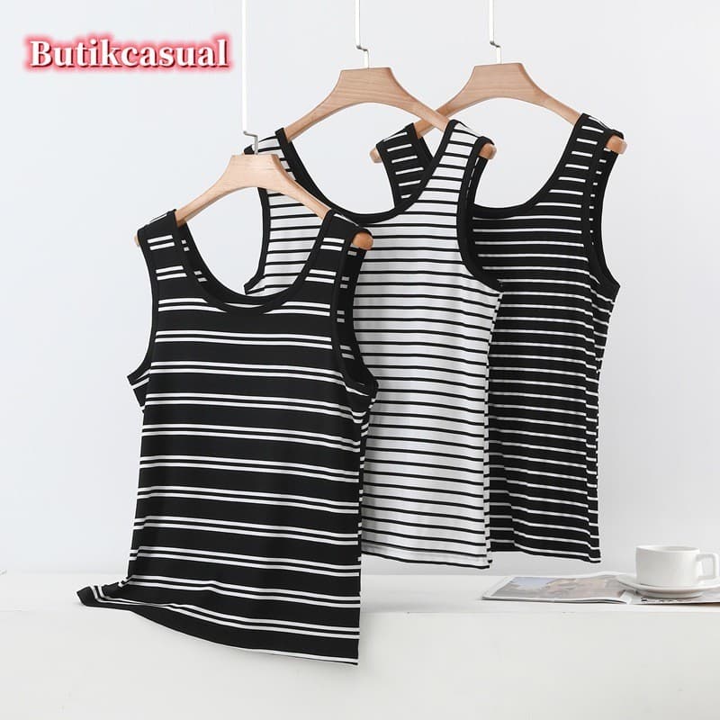 Feminino Modal Listrado Colete Verão Novo Fino Plus Size Coletes Versátil Casual Macio Topo S-6XL