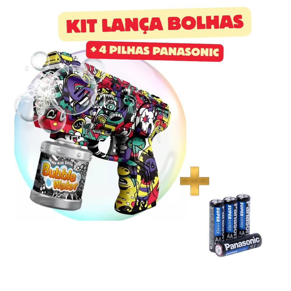 Máquina de Bolhas Automática Infantil 10 Furos - Lançador Azul Vermelho Para Festas