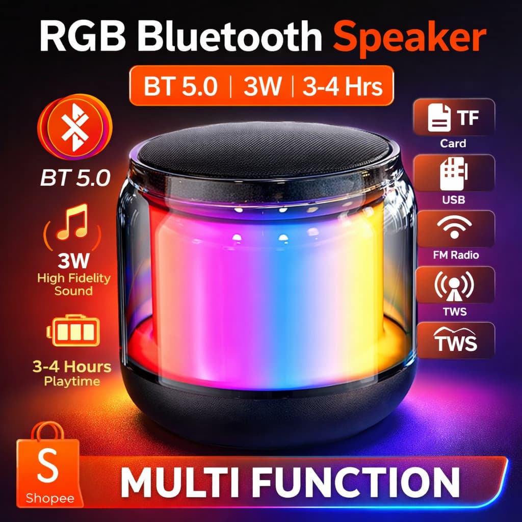 mini caixa de som sem fio RGB bluetooth alto falante potente radio FM cartao SD TF