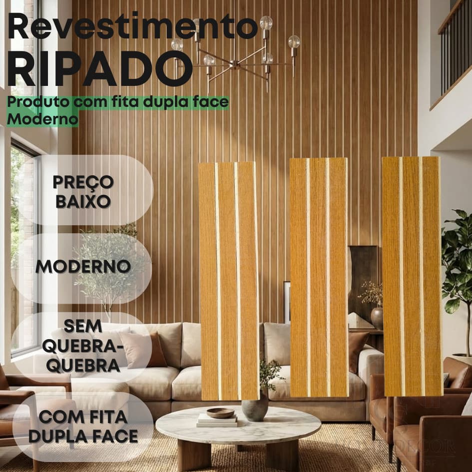 Kit 100 Placas de Painel Ripado 11x45 cm – Envio Imediato + Fita Dupla Face Grátis!