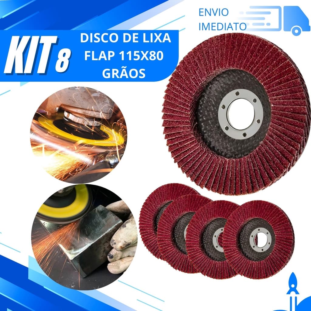Kit 8,3 e 2 Disco Flap 80 Grãos Disco de Lixa Abrasivo Para Esmerilhadeira para Metal Aço e Madeira