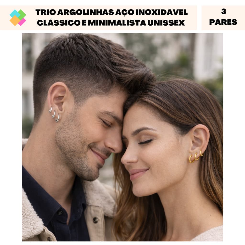 Trio Argolinhas Aço Inoxidável Clássico e Minimalista Unissex (3 Tamanhos)