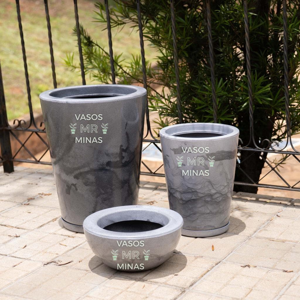Kit com 3 Vasos Marmorizados em Polietileno - Conjunto Leve e Resistente para Plantas em Sala, Jardim e Varanda