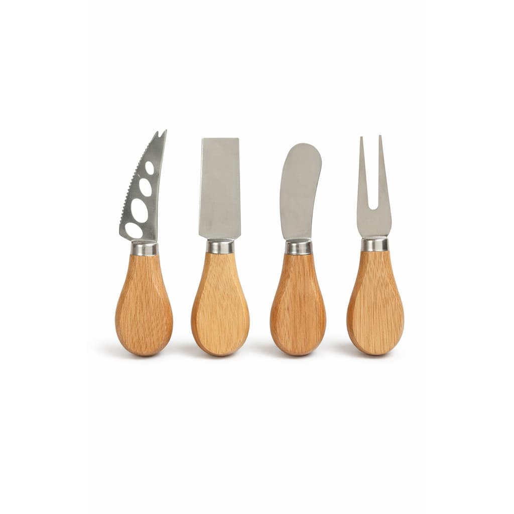 Conjunto de Utensílios para Queijo Facas, Espátula e Garfo em Inox com Cabo de Madeira