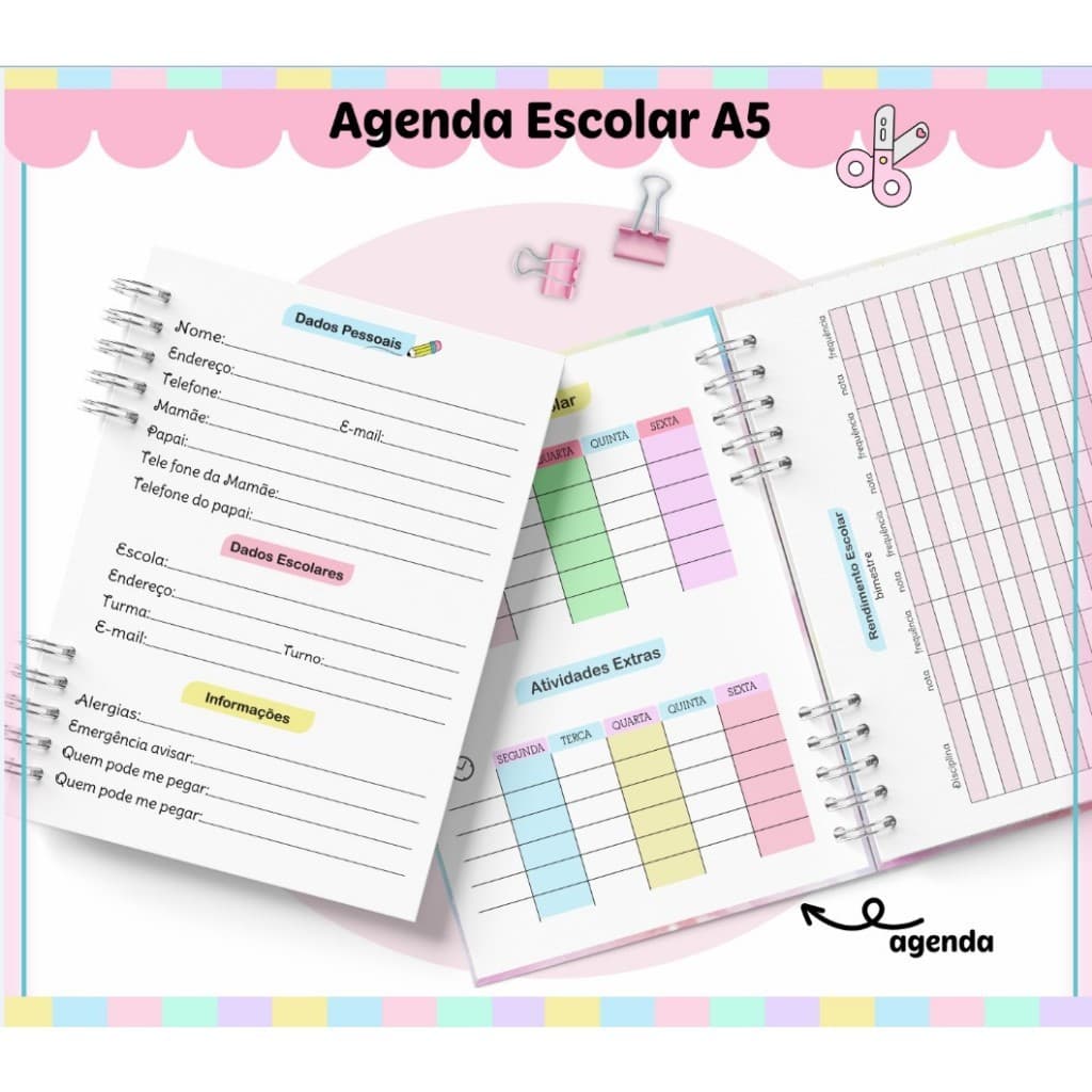 25 unidades de Miolo para Agenda Escolar Caderno Escolar 2027 Permanente 2DPP