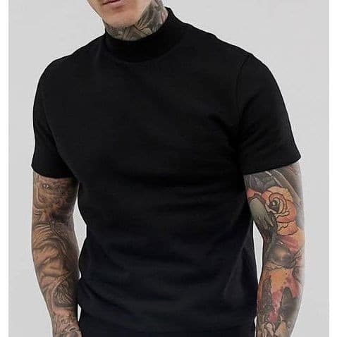 Camiseta Gola Alta Slim Masculina Malha Peruana Cotton Elastano