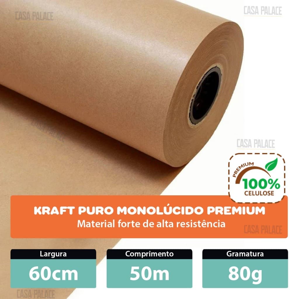 Papel Kraft 80g Com 60cm De Largura x 50 Metros Monolúcido Sacolas Correios Embalagem