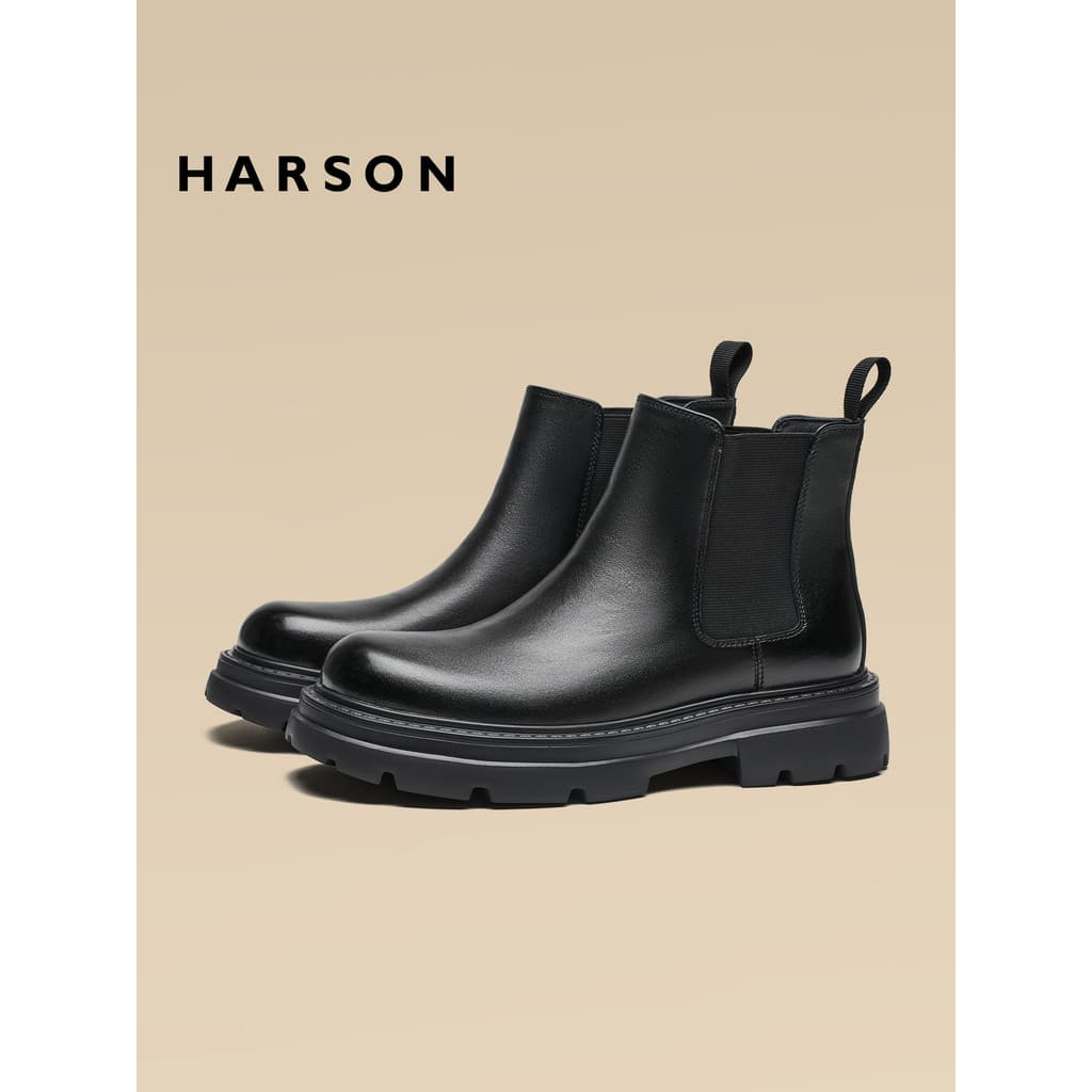 Harson inverno sapatos masculinos botas 2026 novo estilo Chelsea botas masculinas de couro genuíno de sola grossa botas