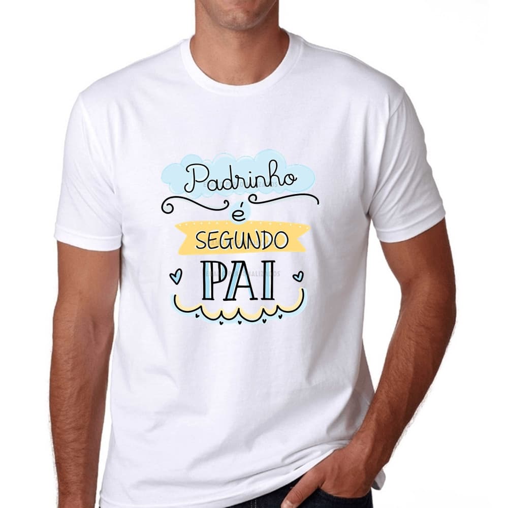 Camiseta Algodão Premium Padrinho é segundo pai você aceita ser meu dindo dindinho coruja batizado Blusa Unissex Envio I
