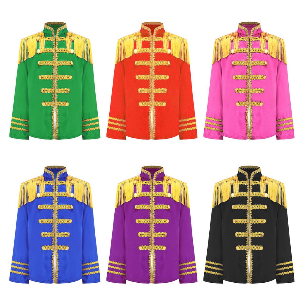inhzoy Kids 1960s British Pop-Star Costume Long Sleeve Gold Lace Decoration Rock Band Musician Cosplay Shirt Top Costume